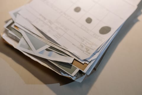 Close-up of a stack of paper documents